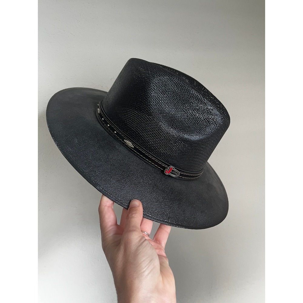 Justin Black Straw Cowboy Hat Large Studded Band Western Rancher Stetson Rodeo